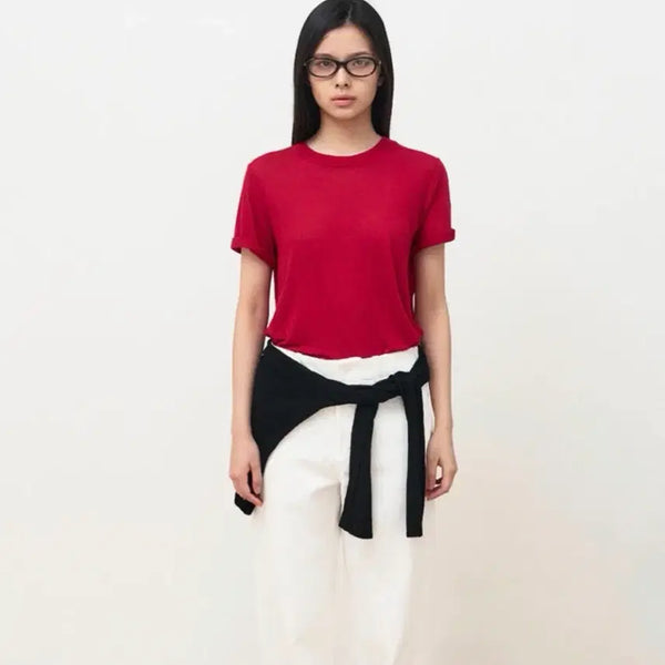 [BUNJANG] c:a Washable Wool Tencel Sheer Half T-shirt Red / 시스에이 워셔블 울텐셀 시어 하프 여름 티셔츠 레드