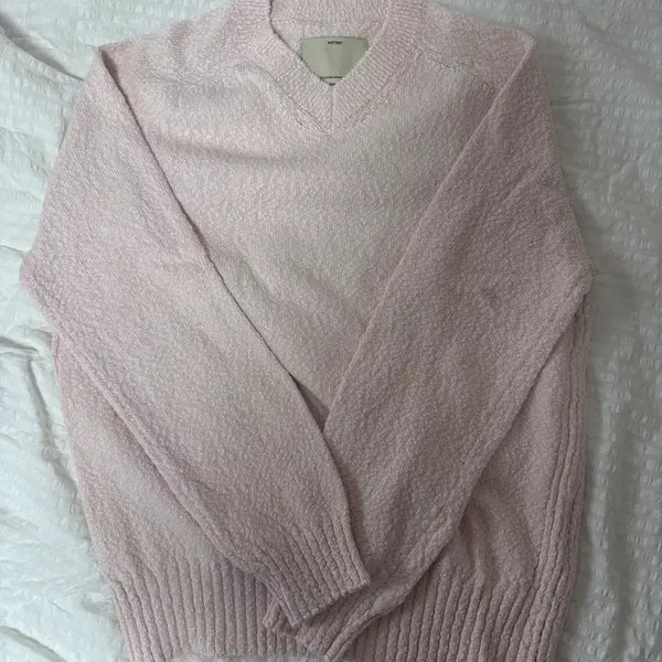 [BUNJANG] Pottery Slub V-Neck Knit Light Pink Size 2 / 포터리 슬럽 브이넥 니트 라이트핑크 2 새상품