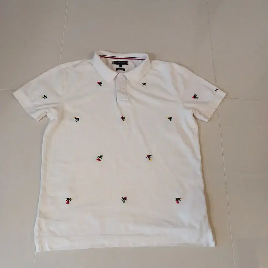 [BUNJANG] Tommy Hilfiger Palm Tree Embroidered Short-Sleeve Polo Shirt White / 타미힐피거 팜트리 자수반팔 카라티 화이트