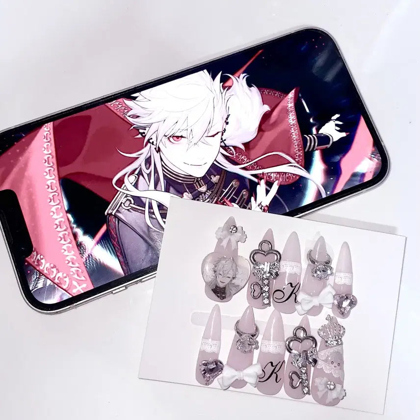 [BUNJANG] Handmade Nails Nijisanji Kuzuha Strawberry Milk Vampire Design / 수제 네일팁 니지산지 쿠즈하 딸기우유 뱀파이어 제작