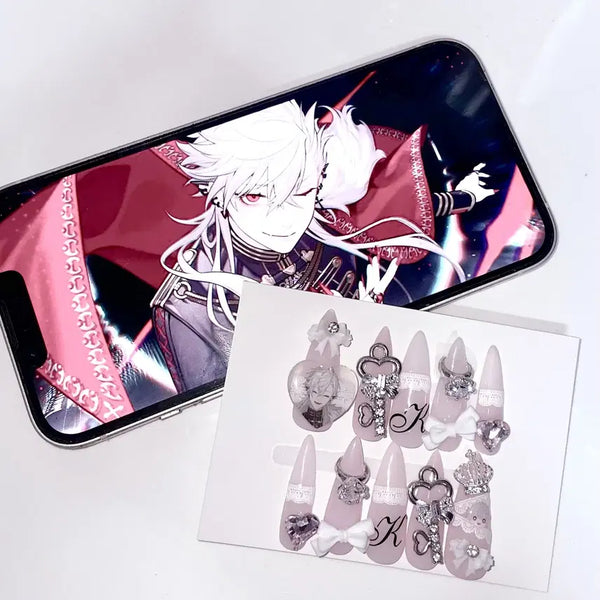 [BUNJANG] Handmade Nails Nijisanji Kuzuha Strawberry Milk Vampire Design / 수제 네일팁 니지산지 쿠즈하 딸기우유 뱀파이어 제작