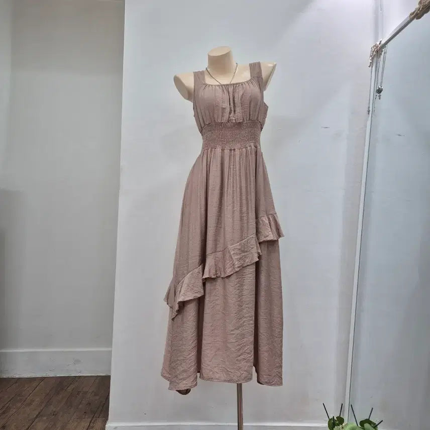 [BUNJANG] Frill Long Dress Beige / 프릴 롱 원피스 베이지