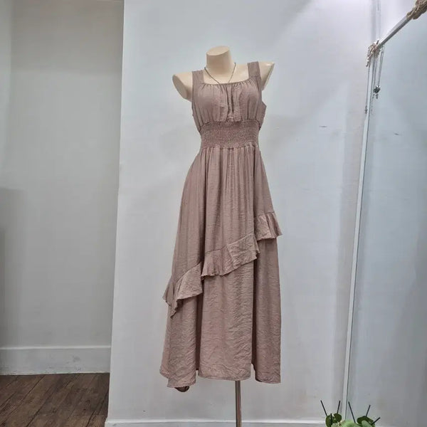 [BUNJANG] Frill Long Dress Beige / 프릴 롱 원피스 베이지