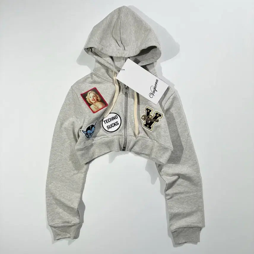 [BUNJANG] Vaquera Cropped Patch Hoodie Grey Size S / VAQUERA 바퀘라 크롭 패치 후드 집업 S사이즈