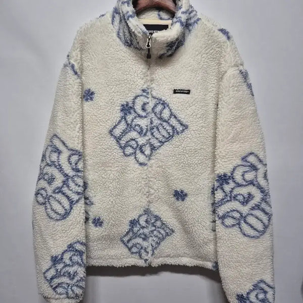 [BUNJANG] 5252BYOIOI Fleece Jacket White Blue Pattern Unisex M / 5252BYOIOI 플리스 자켓 화이트 블루 패턴 공용 M