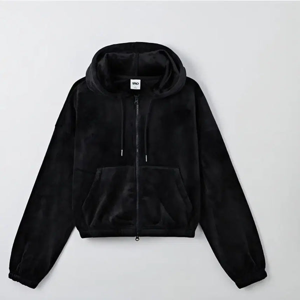 [BUNJANG] SPAO Velvet Hooded Zip-Up Black / SPAO 벨벳 후드집업 블랙