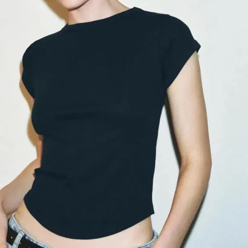 [BUNJANG] ZARA Ribbed Short Sleeve T-shirt Navy / 새상품)자라 반팔 리브드 반소매 티셔츠 네이비