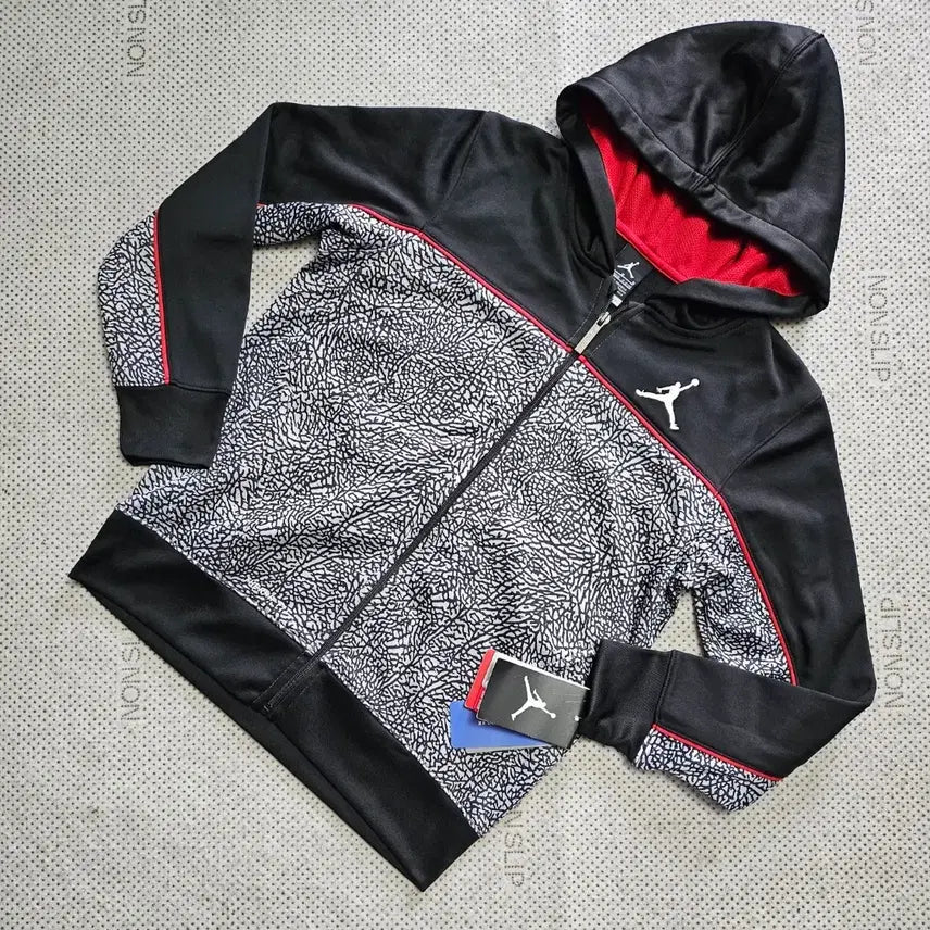 [BUNJANG] Jordan Zip-Up Hoodie Black Elephant Pattern / 조던 집업 후드 블랙 코끼리 패턴