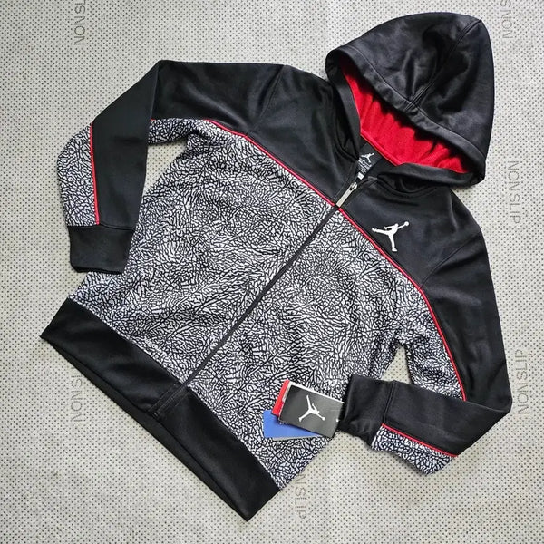 [BUNJANG] Jordan Zip-Up Hoodie Black Elephant Pattern / 조던 집업 후드 블랙 코끼리 패턴