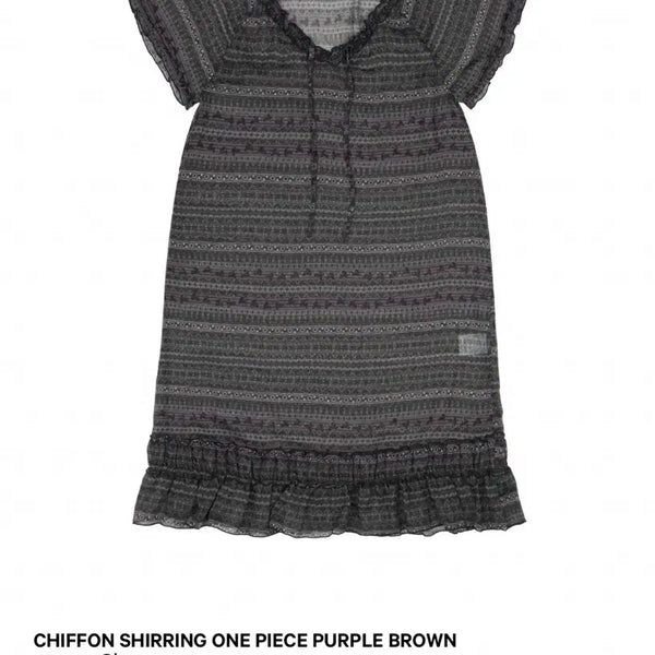 [BUNJANG] Koiseio Chiffon Shirring Dress Purple Brown / 코이세이오 시폰 셔링 원피스 퍼플 브라운