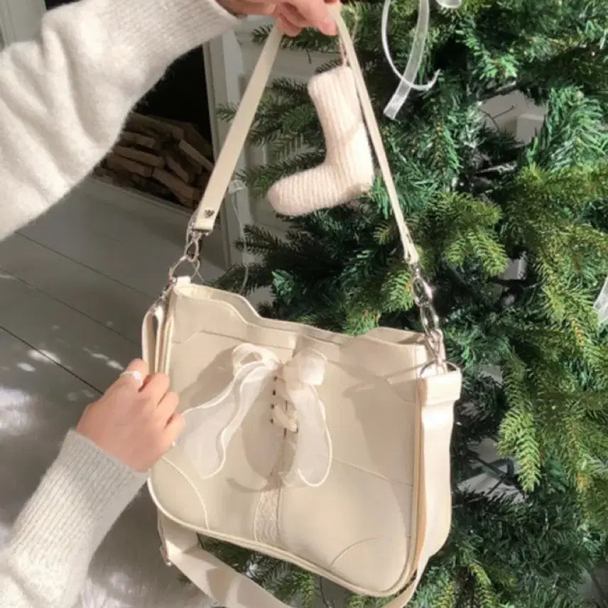 [BUNJANG] Obunyi Balletcore Lace Ribbon Bag Ivory / 오부니 발레코어 레이스 리본 가방 아이보리