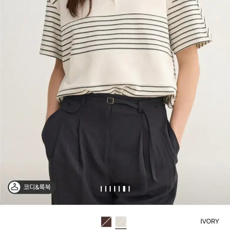 [BUNJANG] SJSJ Stripe Drawstring Collar T-Shirt / 한섬 SJSJ 스트라이프 드로우스트링 칼라 티셔츠 2025년