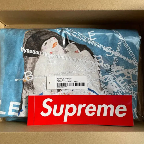 [BUNJANG] BLESS x Supreme Collaboration T-Shirt - Sky Blue / 블레스 슈프림 협업 티셔츠 스카이 블루