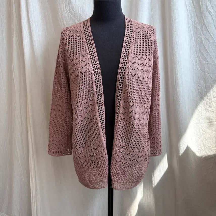 [BUNJANG] Pink Crochet Open Cardigan (L) / 핑크 크로쉐 오픈가디건(L)