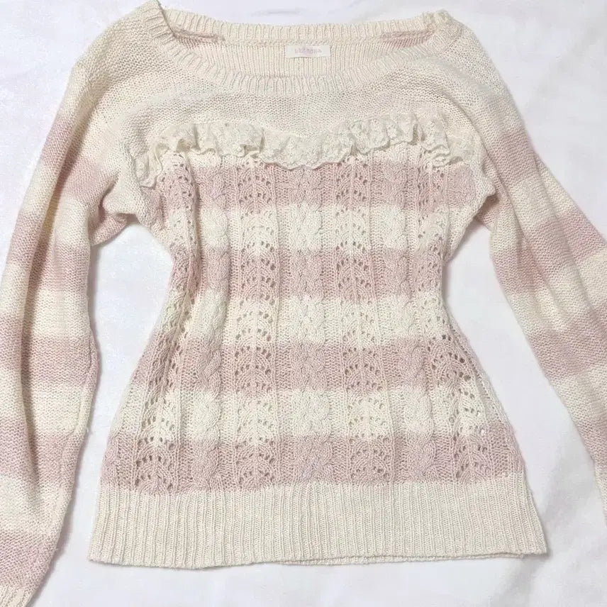[BUNJANG] Lizlisa Vanilla Strawberry Lace Knit / 리즈리사 바닐라딸기 레이스 니트 라떼 히메 카지 갸루 러블리 로걀 빈티지