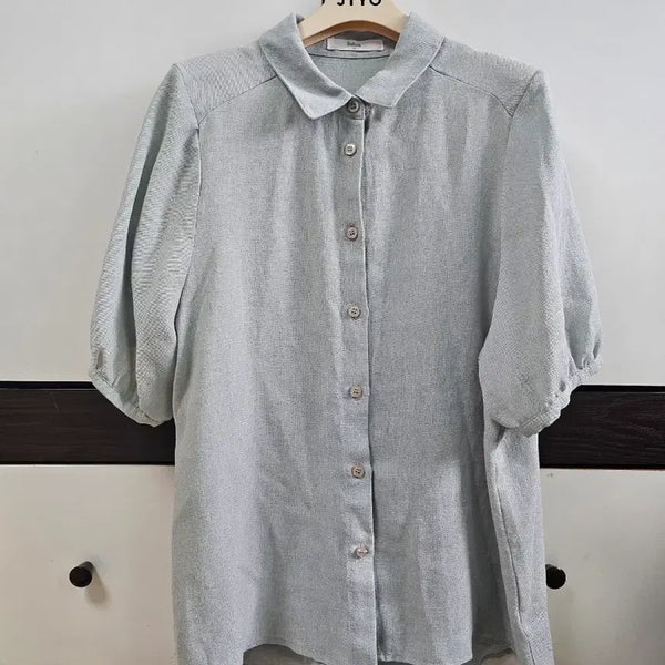 [BUNJANG] Datum Mint Button Short Sleeve Blouse / 데이텀 민트 버튼 반팔 블라우스