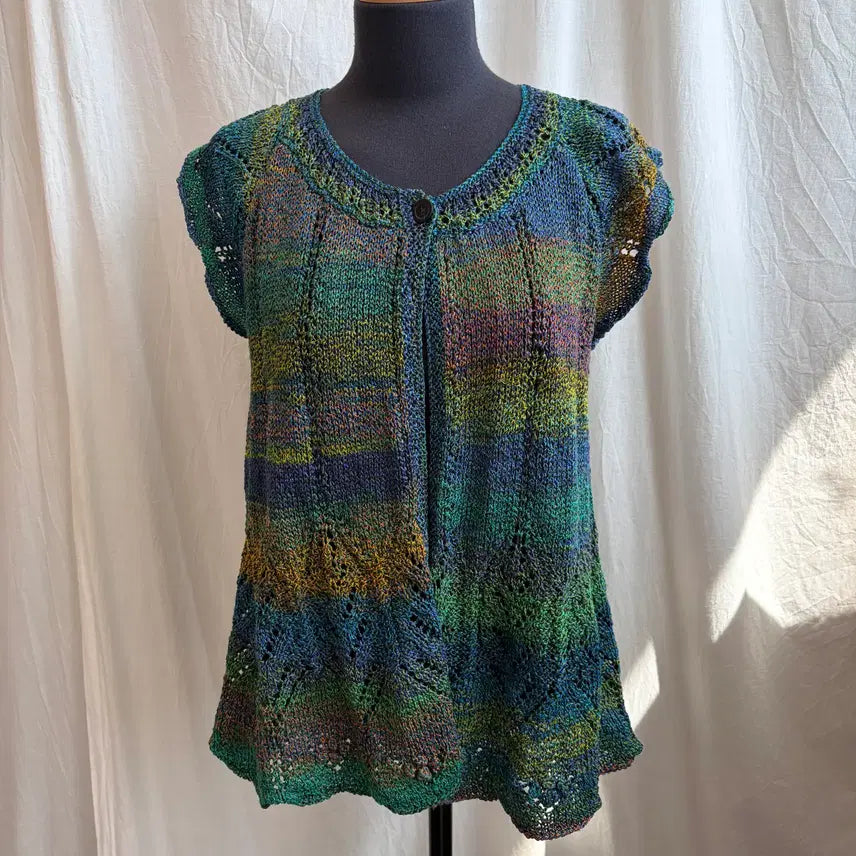 [BUNJANG] Blue-Green Single-Button Knit Cardigan (M-L) / 블루그린 원버튼 니트 가디건(M-L)