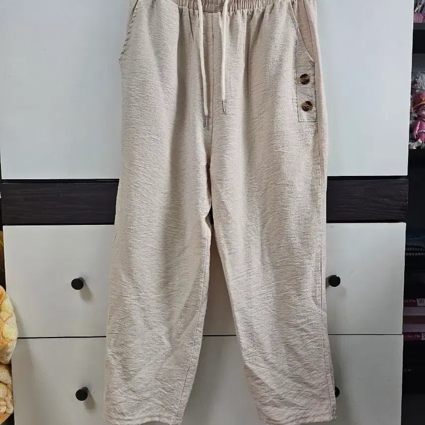 [BUNJANG] Linen Button Pants - Light Beige / 연베이지 버튼 린넨 바지 팬츠