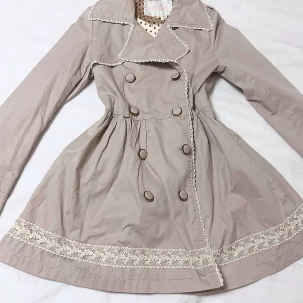 [BUNJANG] LIZLISA Pink Beige Trench Coat / 리즈리사 핑크 베이지 트렌치 코트 라떼 히메 카지 갸루 러블리 로걀 빈티지
