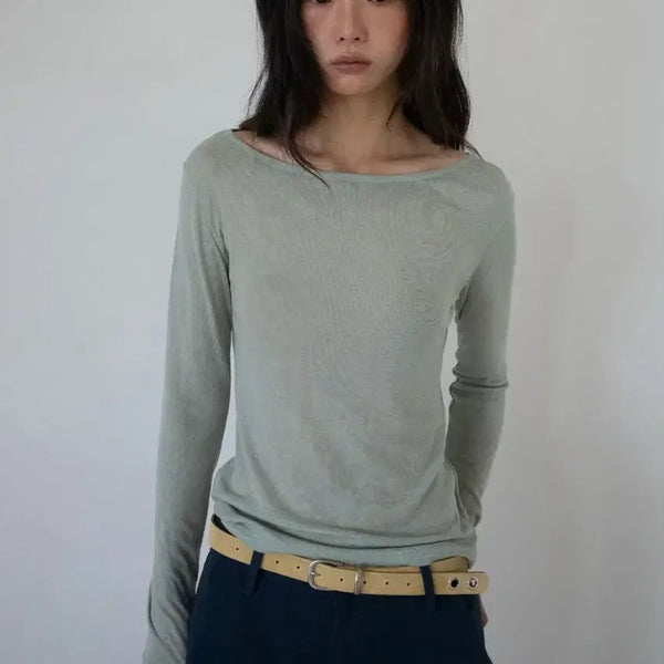 [BUNJANG] Onesca Boatneck T-Shirt (Sage Green) / 온스카 보트넥 티 (세이지 그린) (민트)