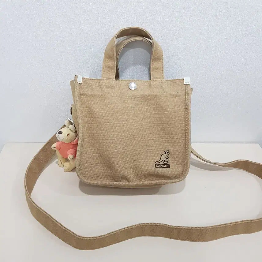 [BUNJANG] Kangol Canvas Mini Tote Bag Crossbody Bag with Keyring Set / 캉골 캔버스 미니 토트백 크로스백 캉골 키링 세트