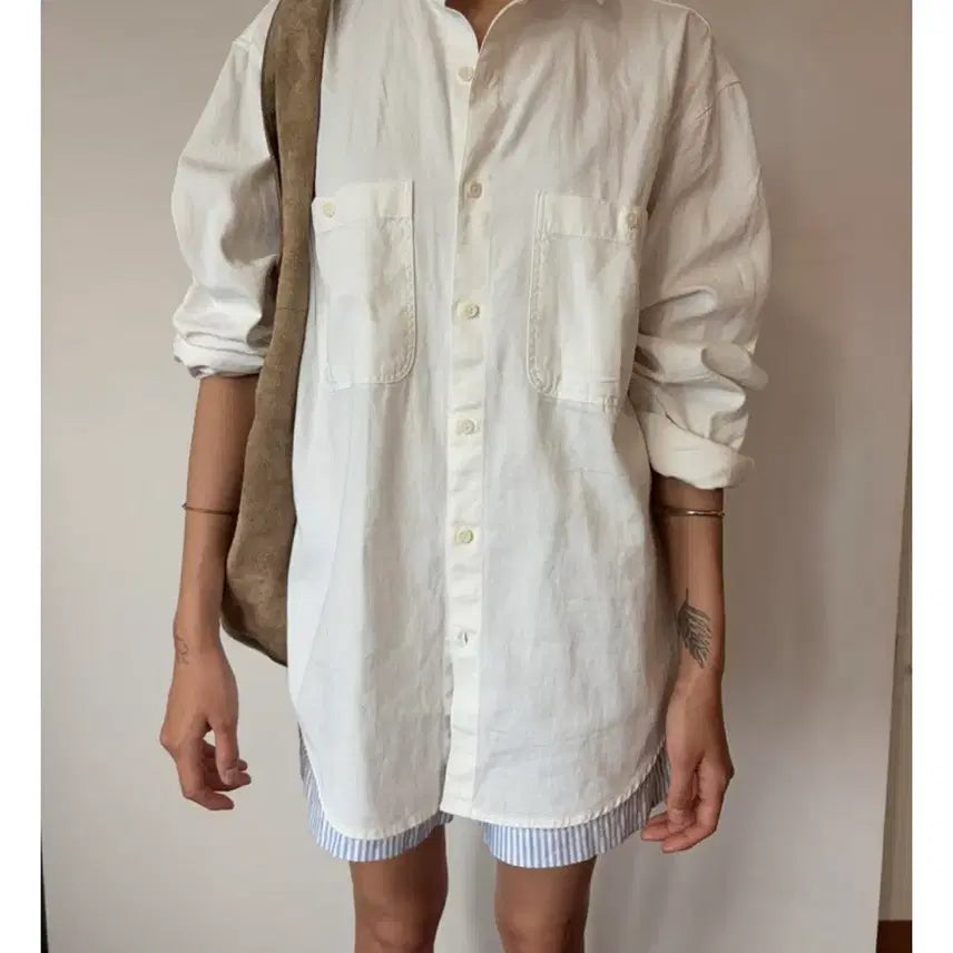 [BUNJANG] PLEASE KEEP BEING YOURSELF (PKBY) Twill Shirt White / please keep being yourself (pkby) 트윌 셔츠 화이트