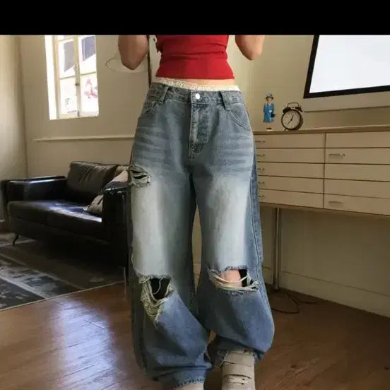 [BUNJANG] Modi Mood Balloon Damage Denim Pants / 모디무드 벌룬 데미지 데님 팬츠