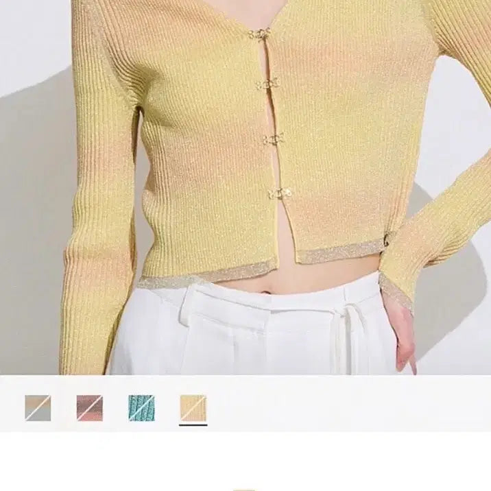 [BUNJANG] TIME (Hansem) Glitter Back Strap Crop Knit Cardigan / 한섬 타임 글리터 백 스트랩 크롭 니트 가디건