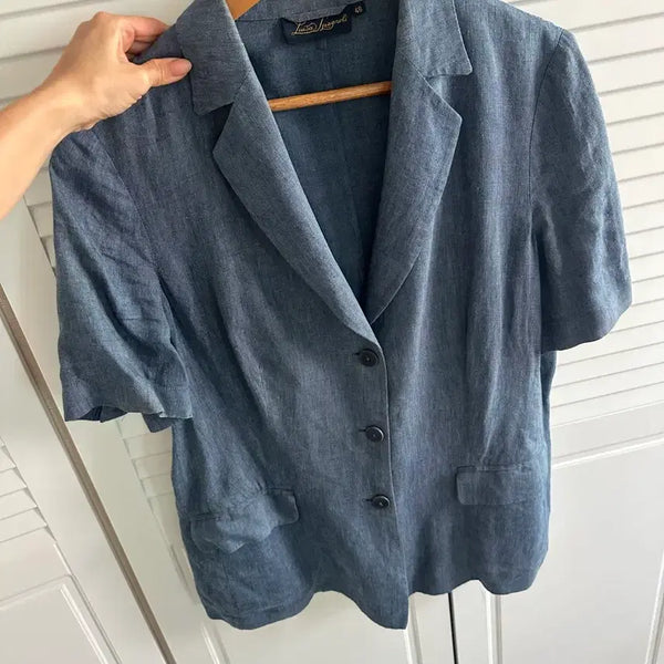 [BUNJANG] Vintage Italian 100% Linen Jacket Navy / 이탈리아 빈티지 린넨100% 자켓 네이비