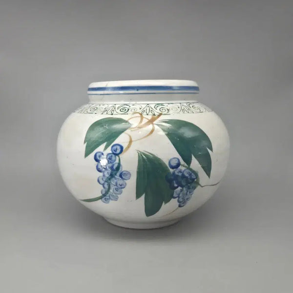 [BUNJANG] Antique Joseon Dynasty White Porcelain Iron-Painted Green Celadon Grape Motif Medium Jar / 골동품 근대사 진품 백자 철화 녹청화 포도문 중형호