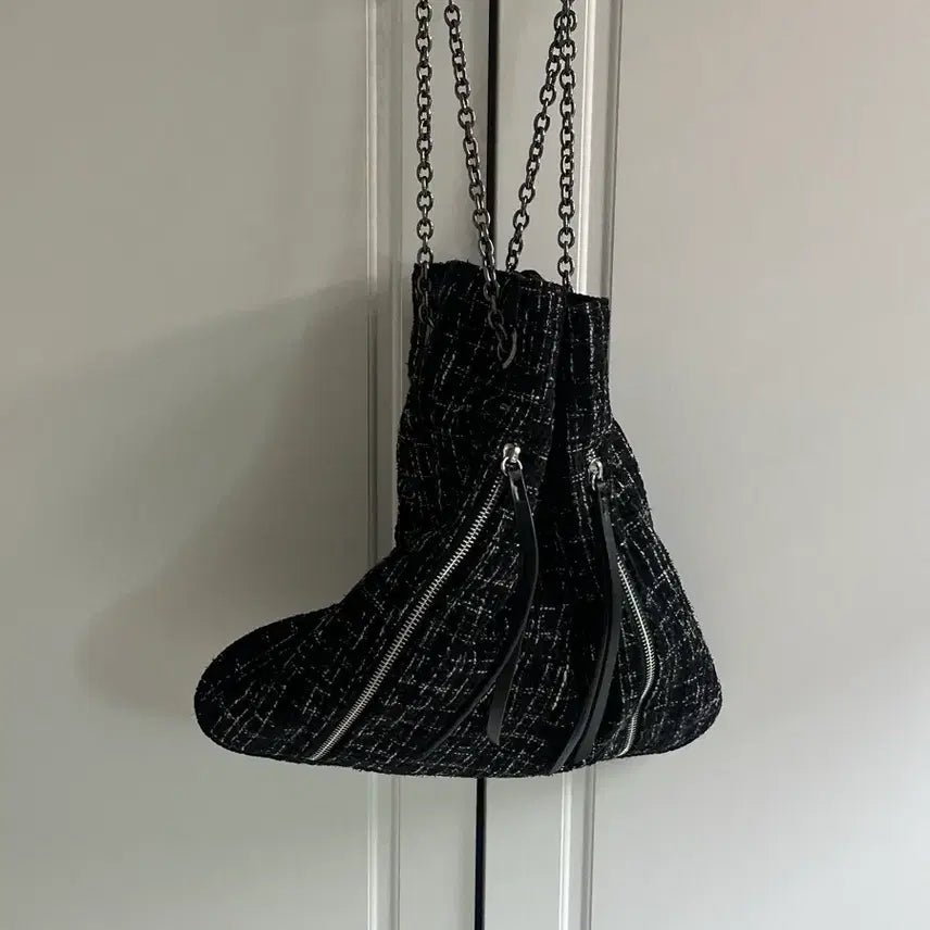 [BUNJANG] Zara Tweed Chain Shoulder Bag / 자라 체인 숄더백 트위드 복조리 가방 검정 블랙