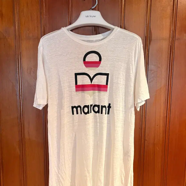 [BUNJANG] Isabel Marant White Linen Logo Short Sleeve T-Shirt Size S / 이자벨마랑 화이트 린넨 로고 반팔티 S