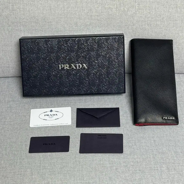 [BUNJANG] Prada Saffiano Long Wallet Black/Red / 프라다 명품지갑 사피아노장지갑 블랙+레드(정품)