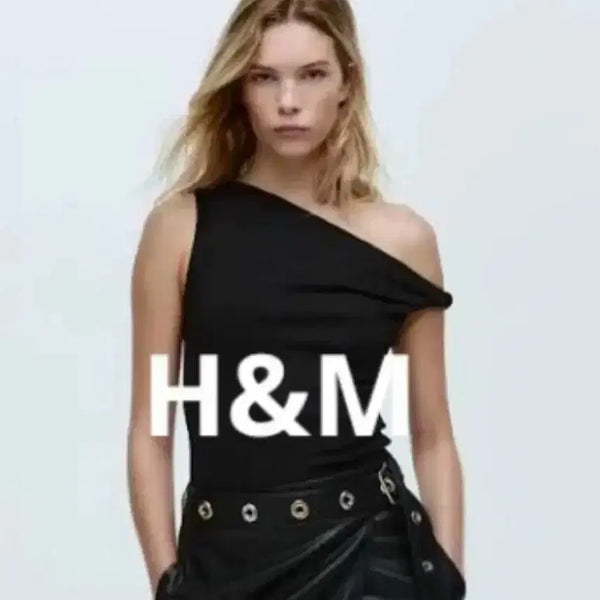 [BUNJANG] H&M Black & White Asymmetrical One-Shoulder Top Set (XXS) / H&M 블랙 언발란스 원숄더 탑 XXS 화이트 블랙 1+1