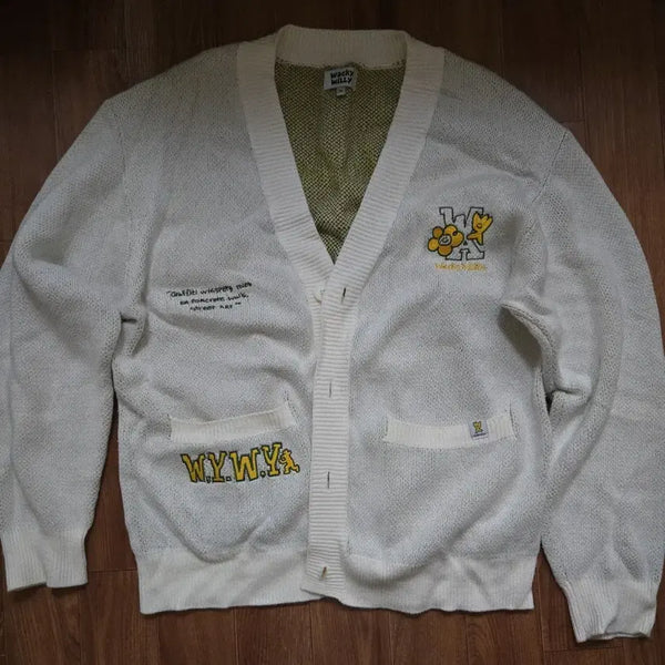 [BUNJANG] Wackywilli Kiki & Lily Patch V-Neck Cardigan Cream / 와키윌리 키키앤릴리 패치 브이넥 가디건 크림