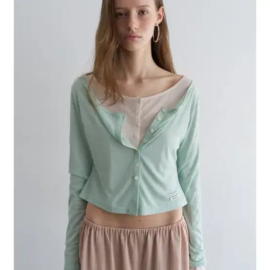 [BUNJANG] Overdue Flare Wide Neck Mini Cardigan - Mint / 오버듀플레어 WIDE NECK MINI CARDIGAN_MINT 가디건