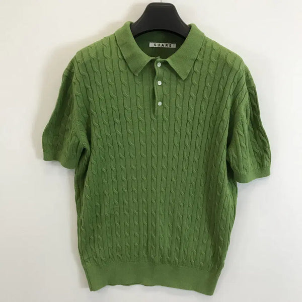 [BUNJANG] Suare Cable Collar Short Sleeve Knit M / 수아레 케이블 카라 반팔니트 [M]