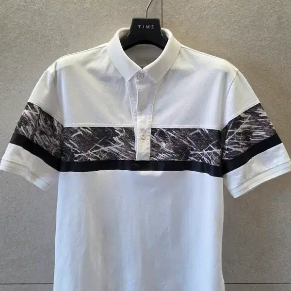 [BUNJANG] Time Homme White Short-Sleeve Pattern Shirt / 타임 셔츠 화이트 남성 반팔