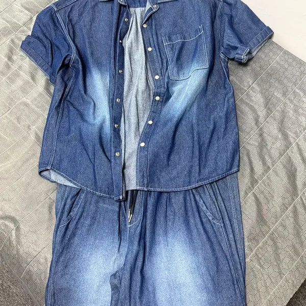 [BUNJANG] Denim Shirt and Pants Set / 청 데님 셋업 셔츠+바지