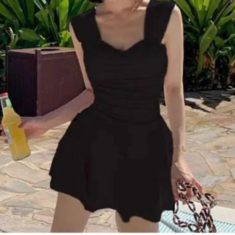 [BUNJANG] Black Shirring Flare One-Piece Swimsuit / 블랙셔링플레어원피스수영복
