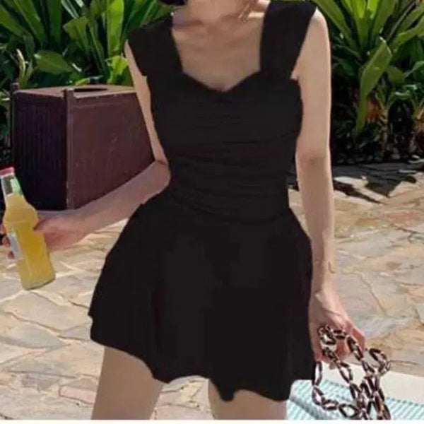 [BUNJANG] Black Shirring Flare One-Piece Swimsuit / 블랙셔링플레어원피스수영복