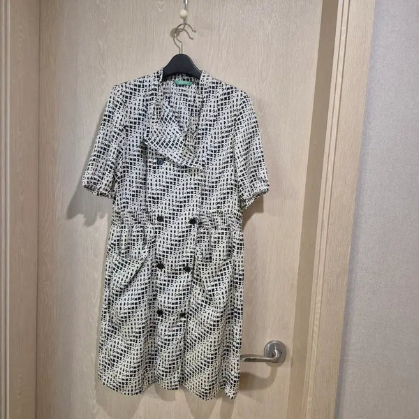 [BUNJANG] Croque Daily Print Double Button Dress Size 66 / 크로크다일리 프린트 더블 버튼 원피스사이즈66