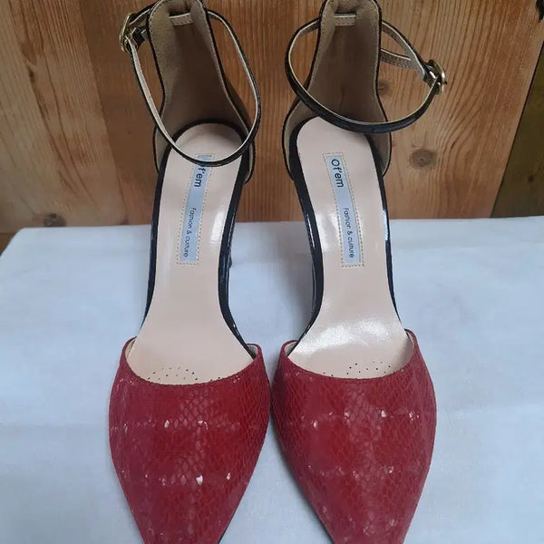 [BUNJANG] Of'em Red Snakeskin Strap Heels (240) / (새상품)오브엠 레드 뱀피 스트랩 힐 240