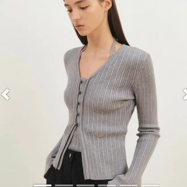 [BUNJANG] Citybreeze Ribbed Holder Neck Sleeveless Cardigan Set / 시티브리즈 골지 홀더넥 슬리브리스 가디건 셋트