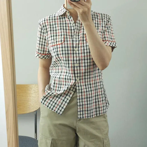 [BUNJANG] Daks Women's Check Pattern Short Sleeve Shirt / (95)닥스 여성 체크 셔츠 반팔 남방 여름 캐주얼