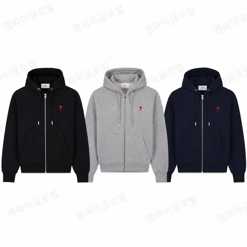 [BUNJANG] Ami Paris Small Heart Hoodie Zip-Up Jacket / QR정품/무료배송) 아미 스몰하트 후드집업 , 블랙 그레이 네이비