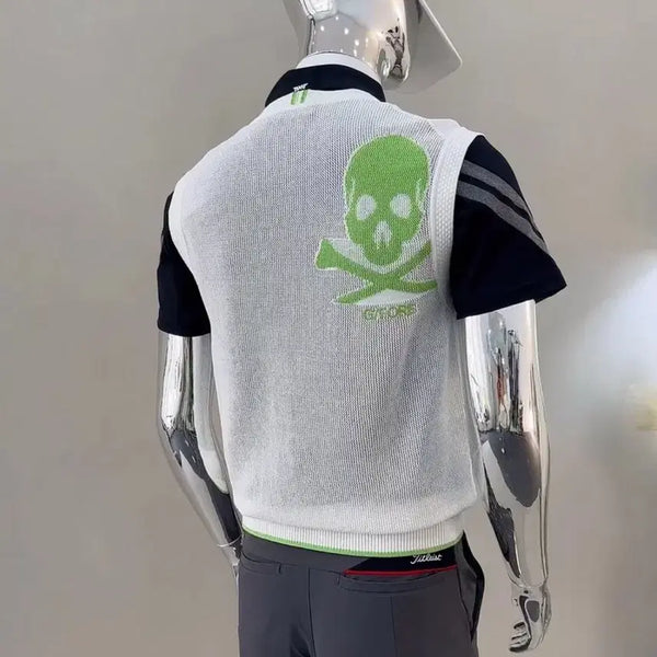[BUNJANG] Men's Golf Knit Vest Skull Design / 남성 골프 니트 조끼