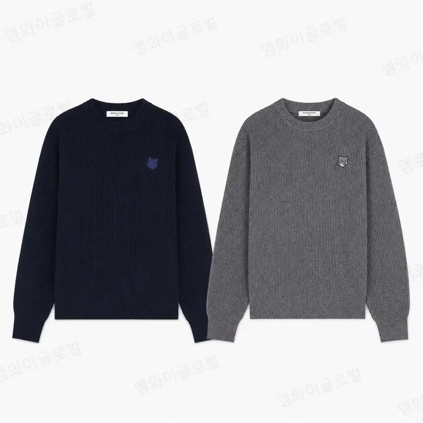[BUNJANG] Maison Kitsuné Wool Knit Navy Grey / 정품/무료배송) 메종키츠네 울니트 , 네이비 그레이