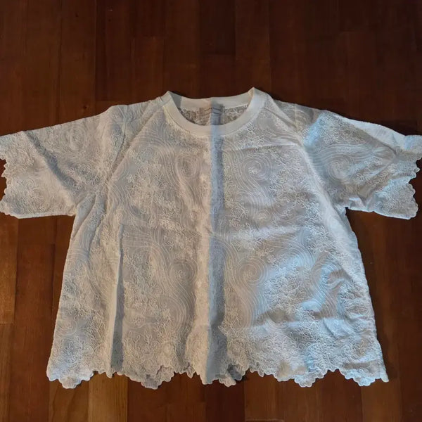 [BUNJANG] White Embroidered Cotton Blouse / 화이트자수면블라우스