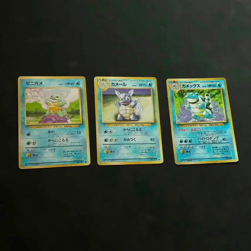 [BUNJANG] 1996 Base Set Squirtle, Wartortle, Blastoise Holo Set / 1996 초판 꼬부기~거북왕 진화체 일괄(스월)